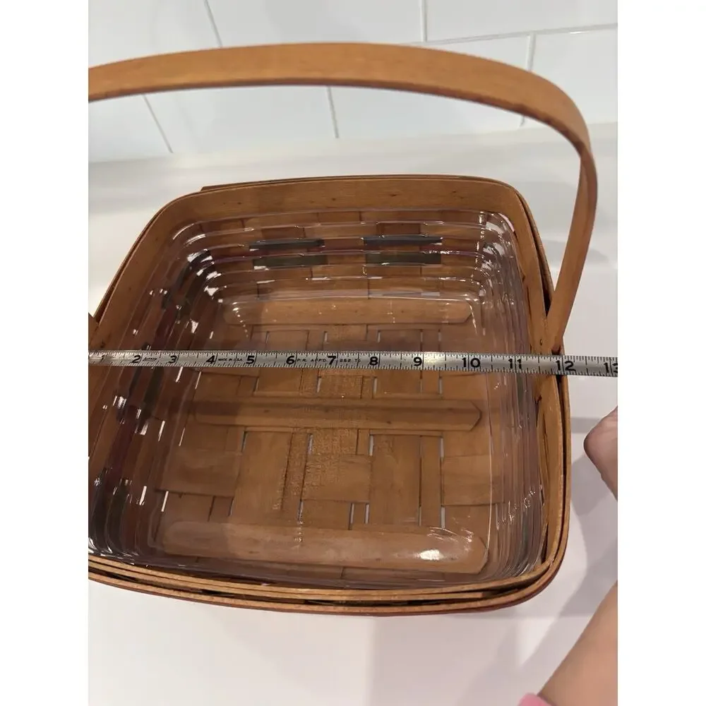 1990 LONGABERGER Square Basket Stationary Handle Blue Green Red Bands 12" - Picture 6 of 8